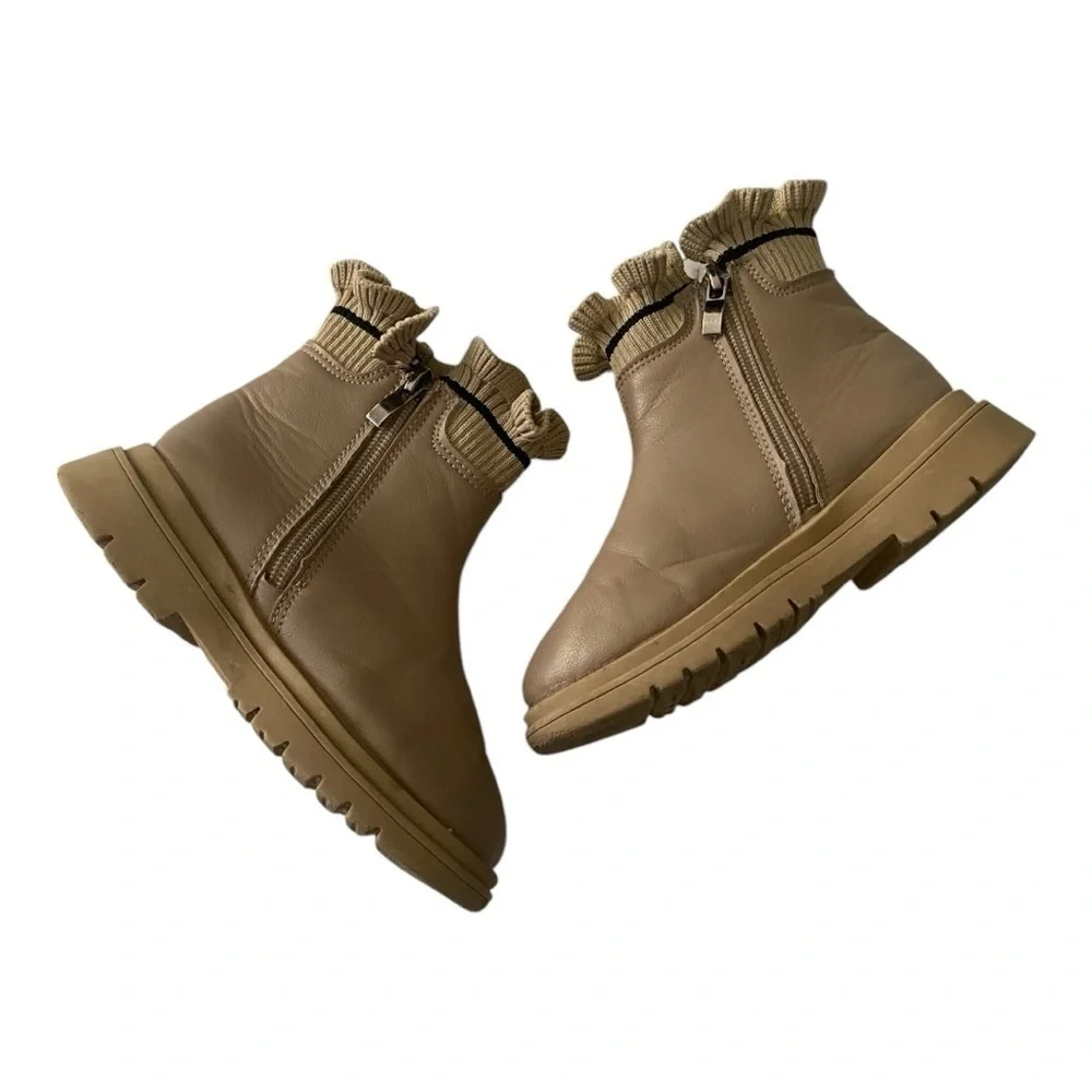 GIRLS BOOTIES-BOUTIQUE-TAN ANKLE BOOTS-SIZE GIRLS 11